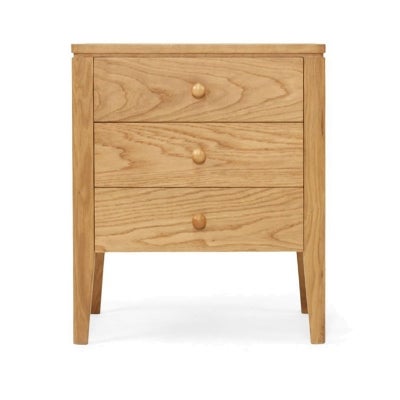 Mukey American Oak Timber Bedside Table, 3-Drawer