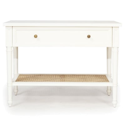 Saman Timber & Rattan Bedside Table, Large, White