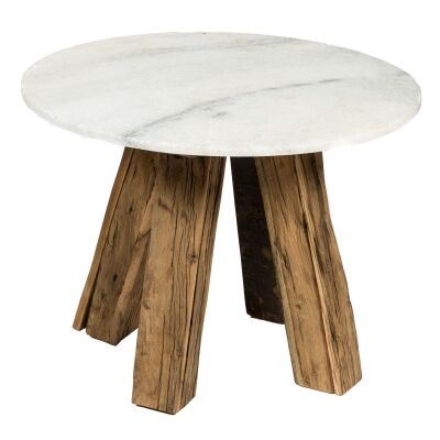 Cape Cod Stone & Reclaimed Timber Round Side Table, Round, White