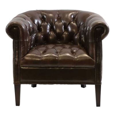 Meliora Full Top Grain Leather Chesterfield Tub Chair, Espresso