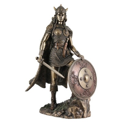 Veronese Cold Cast Bronze Coated Figurine, Viking Shieldmaiden