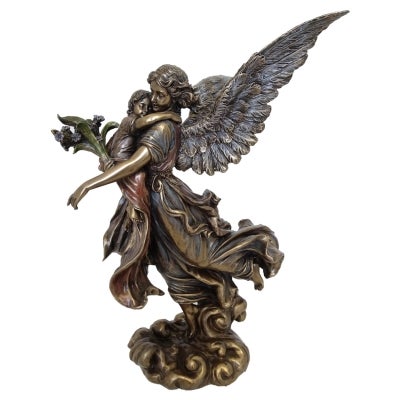 Veronese Cold Cast Bronze Coated Figurine, Guardian Angel with Infant