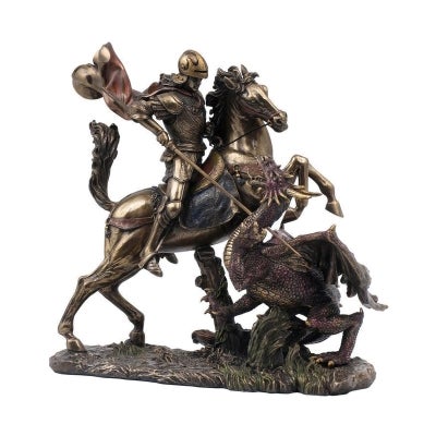 Veronese Cold Cast Bronze Coated Figurine, Saint George Slaying the Dragon