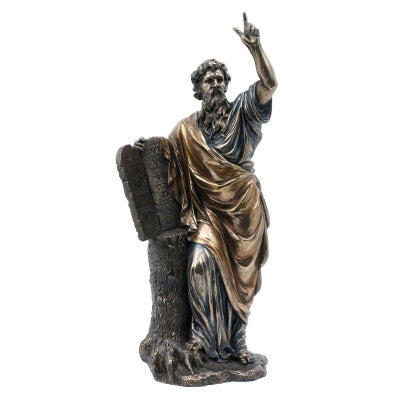 Veronese Cold Cast Bronze Coated Figurine, Moses Holds The Ten Commandments