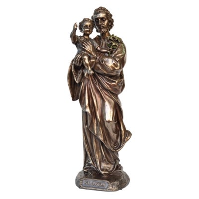 Veronese Cold Cast Bronze Coated Figurine, St Joseph Holding Baby Jesus