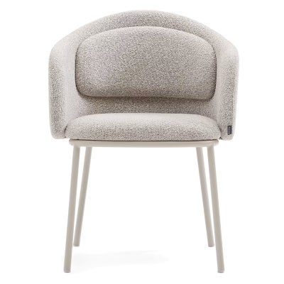 Ismera Chenille Fabric Carver Dining Chair, Beige