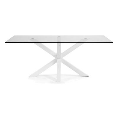 Bromley Tempered Glass & Epoxy Steel Dining Table, 200cm, Clear / White