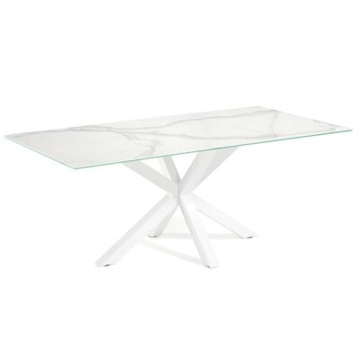 Bromley Ceramic Glass & Epoxy Steel Dining Table, 200cm, Kalos Blanco / White