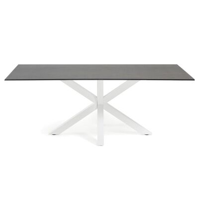 Bromley Ceramic Glass & Epoxy Steel Dining Table, 180cm, Iron Moss / White
