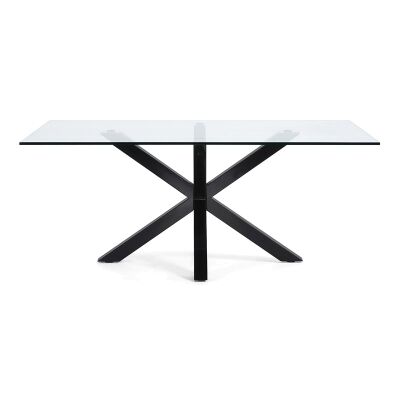 Bromley Tempered Glass & Epoxy Steel Dining Table, 200cm, Clear / Black
