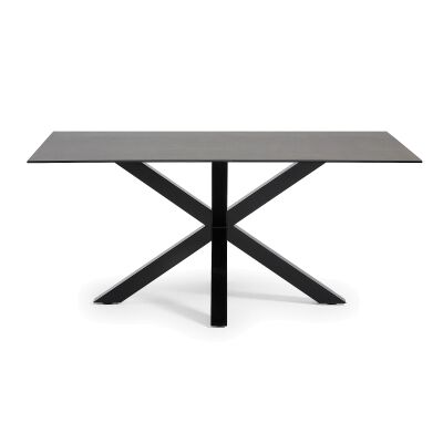 Bromley Ceramic Glass & Epoxy Steel Dining Table, 180cm, Iron Moss / Black
