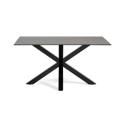 Bromley Ceramic Glass & Epoxy Steel Dining Table, 160cm, Iron Moss / Black
