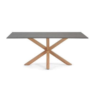Bromley Ceramic Glass & Steel Dining Table, 160cm, Iron Moss / Natural