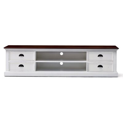 Halifax Contrast Mahogany Timber 4 Drawer TV Unit, 180cm, Brown / Distressed White