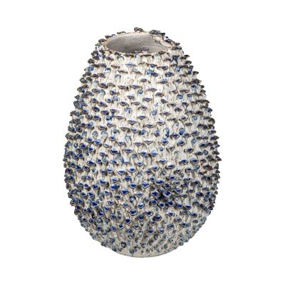 Giverne Ceramic Vase, Large, White / Blue