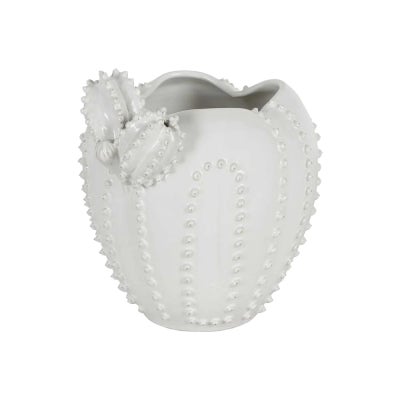 Western Cactus Ceramic Vase, White