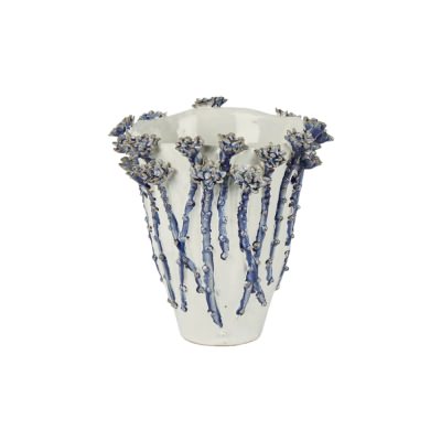 Jardin Daisy Ceramic Vase, Medium, White / Blue