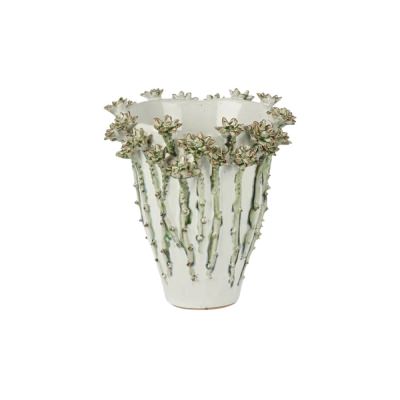 Jardin Daisy Ceramic Vase, Medium, White / Green
