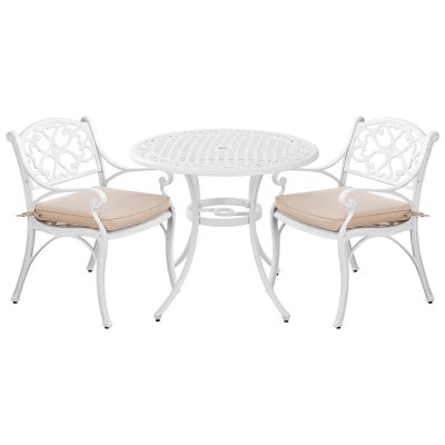 Marco 3 Piece Cast Aluminium Round Outdoor Dining Table Set, 90cm, White