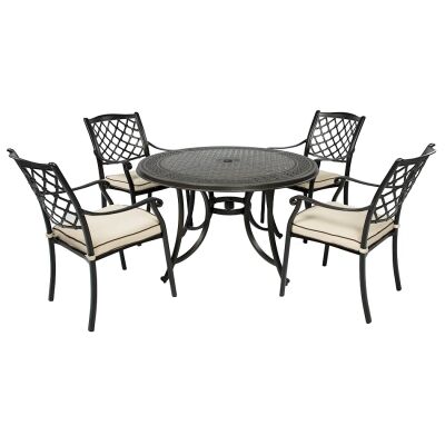 Fiji 5 Piece Cast Aluminium Outdoor Round Dining Table Set, 120cm