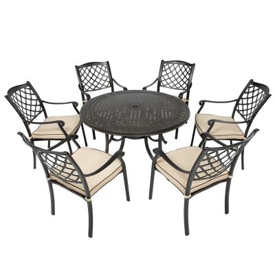 Fiji 7 Piece Cast Aluminium Outdoor Round Dining Table Set, 120cm