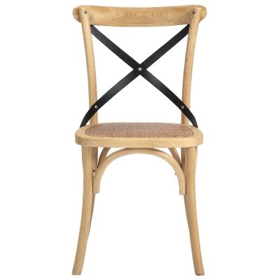 Cottrell Commercial Grade Wooden Cross Back Dining Chair, Set of 2, Oak with Metal Cross