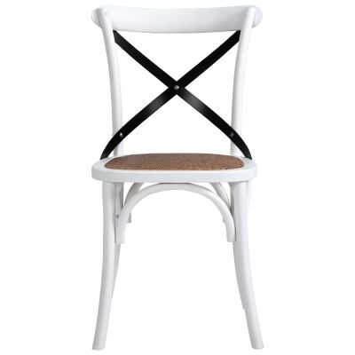 Cottrell Commercial Grade Wooden Cross Back Dining Chair, Set of 2, White with Metal Cross