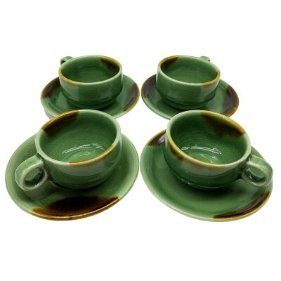 Buri Thai Celadon Ceramic Coffee Cup & Saucer Set, Set of 4