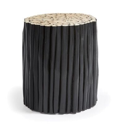 Phylip Solid Teak Timber Accent Stool, Black