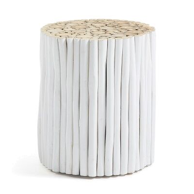 Phylip Solid Teak Timber Accent Stool, White