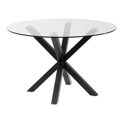 Bromley Tempered Glass & Epoxy Steel Round Dining Table, 119cm, Clear / Black