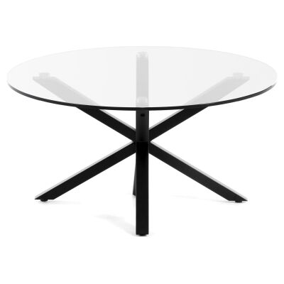 Bromley Tempered Glass & Epoxy Steel Round Coffee Table, 82cm, Clear / Black