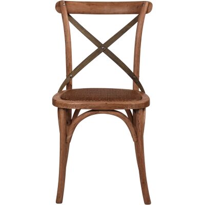 Hoton Oak Timber Cross Back Dining Chair, Grey Metal Strap
