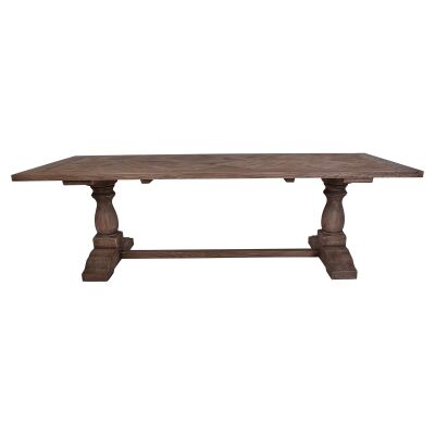 Bolton Rustic Parquet Elm Timber Pedestal Dining Table, 250cm