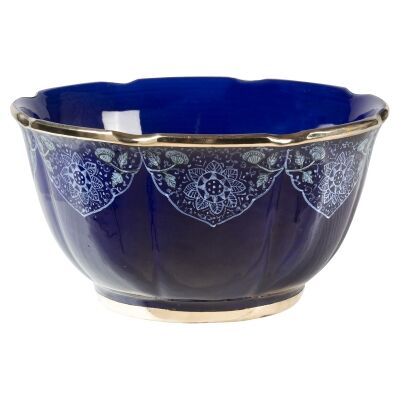 Odisha Ceramic Scalloped Bowl, Cobalt Blue