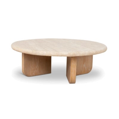 Kaelor Travertine & Oak Round Coffee Table, 90cm