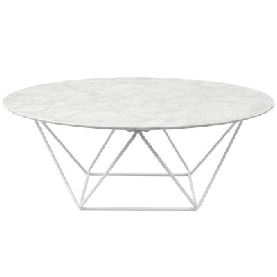 Owen Marble & Metal Round Coffee Table, 100cm, White Base