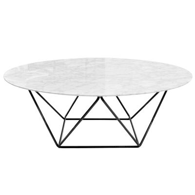 Owen Marble & Metal Round Coffee Table, 100cm, Black Base