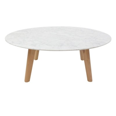 Hansel Round Marble Top Coffee Table, 100cm, White / Natural