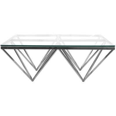 Elvina Glass & Stainless Steel Square Coffee Table, 105cm, Silver