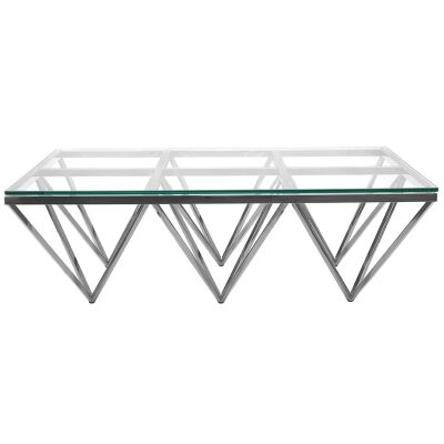 Elvina Glass & Stainless Steel Coffee Table, 120cm, Silver