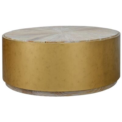 Melina Reclaimed Elm Timber & Iron Round Coffee Table, 100cm