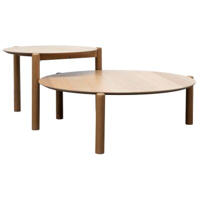 Hofman 2 Piece Oak Timber Round Coffee Table Set, 90/60cm, Natural