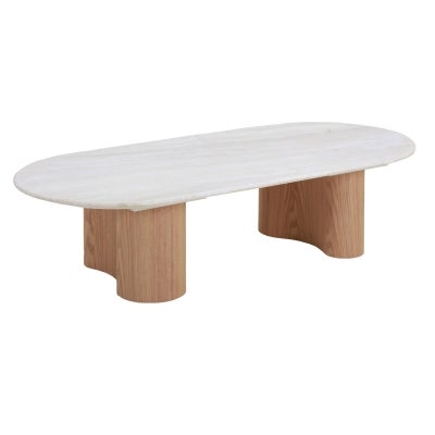 Naveen Oval Coffee Table, Travertine Top, 150cm, Travertine / Natural