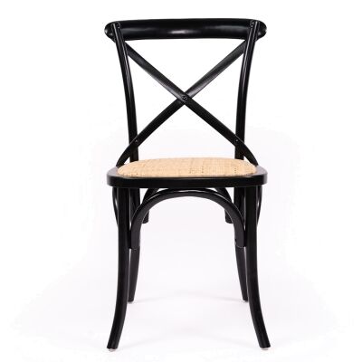 Elne Birch Timber Cross Back Dining Chair, Rattan Seat, Black