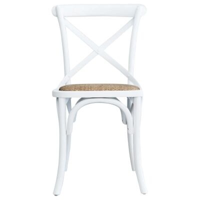 Elne Oak Timber Cross Back Dining Chair, Rattan Seat, White