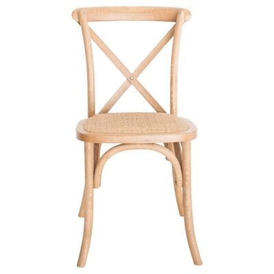 Elne Stackable Oak Timber Cross Back Dining Chair, Rattan Seat, Natural