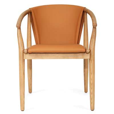 Elvio Ashwood & Faux Leather Carver Dining Chair, Caramel / Tan