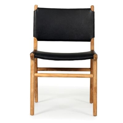 Bredbo Leather & Teak Timber Dining Chair, Black / Natural