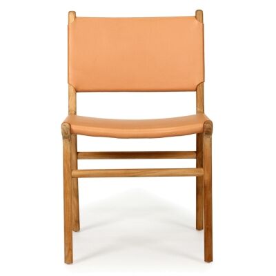 Bredbo Leather & Teak Timber Dining Chair, Toffee / Natural
